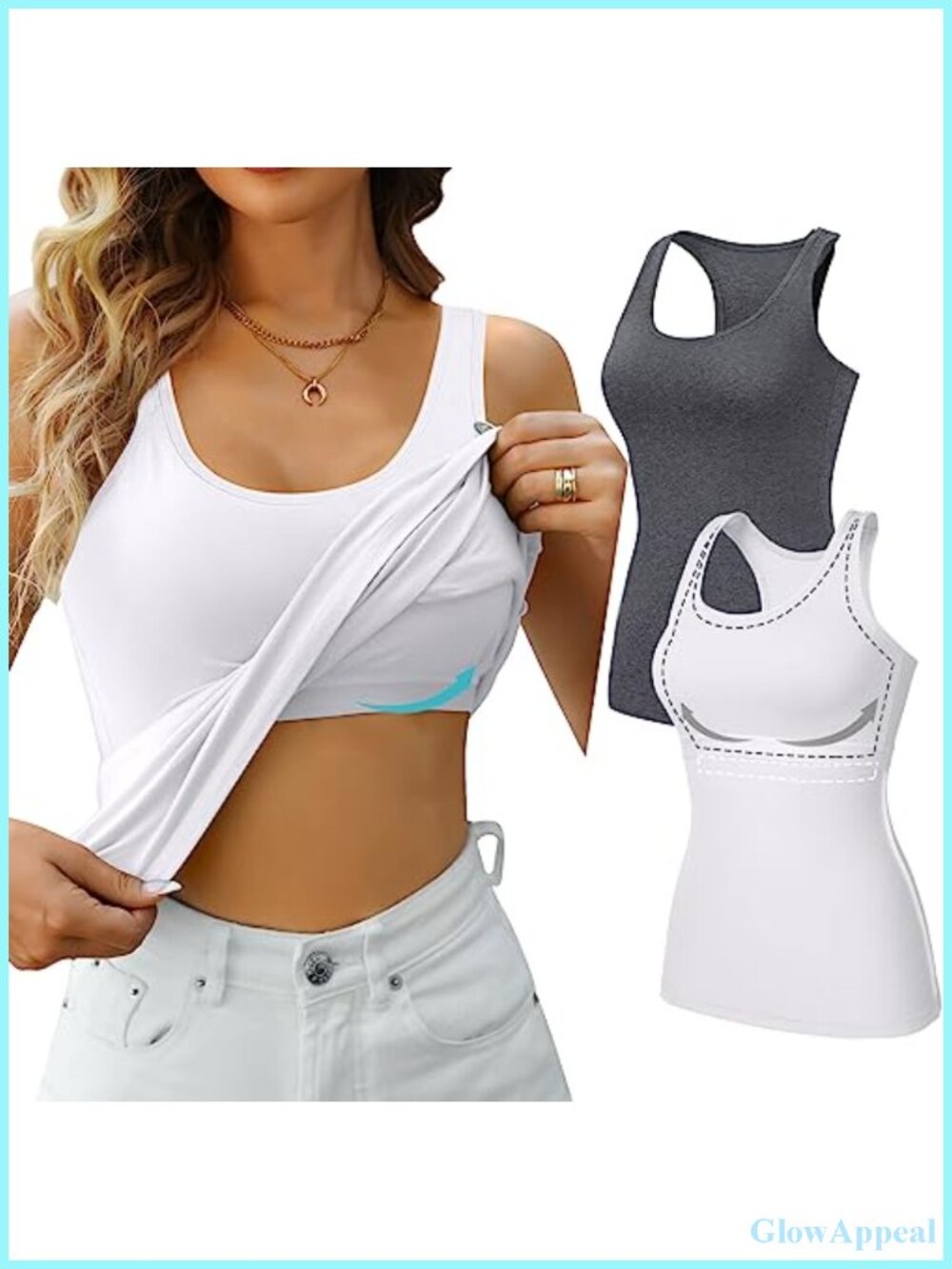 Cotton Racerback Tank Tops with Shelf Bra 2 Pack Sleeveless Workout Lounge